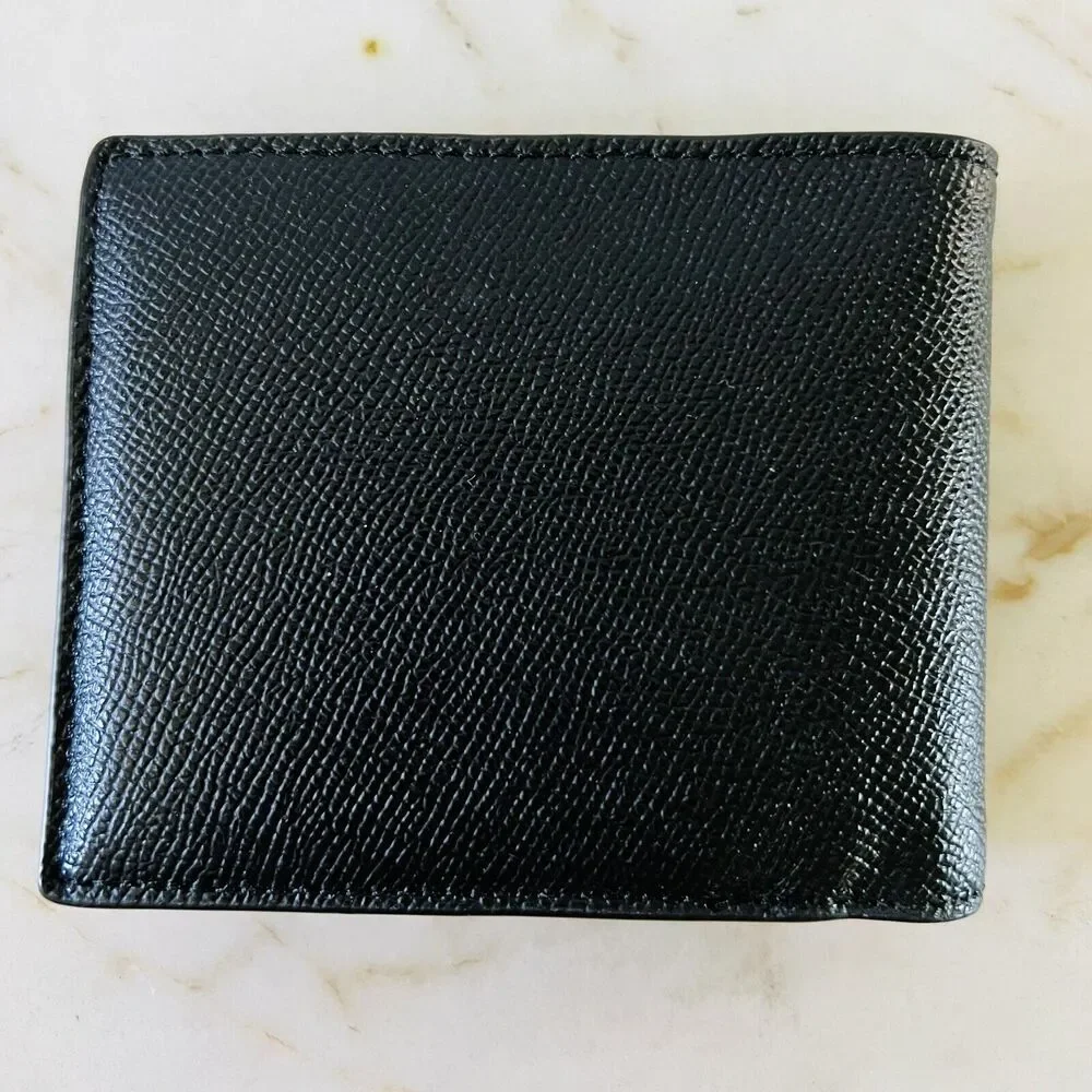 COACH Compact ID Cross Black Crossgrain Leather Bi-Fold Wallet